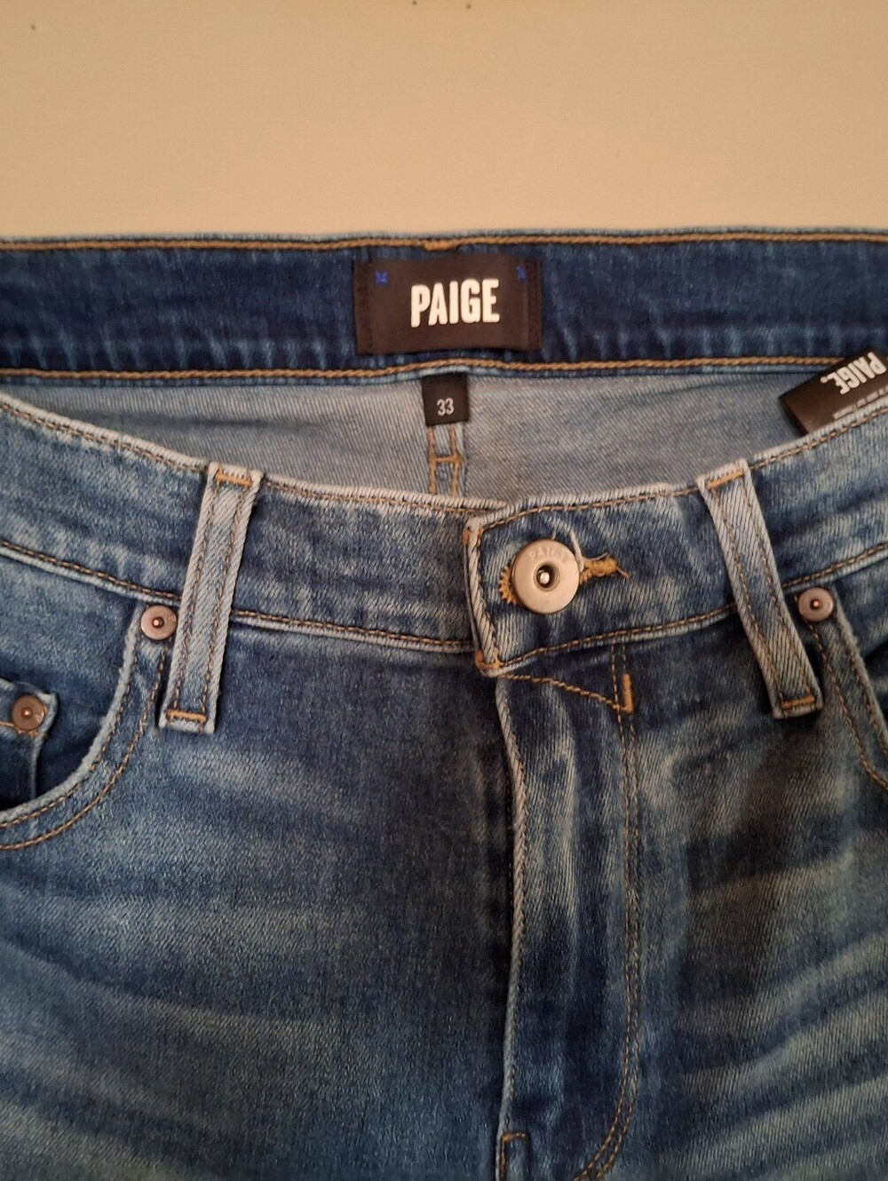 PAIGE Mid Rise Dark Blue Denim Skinjy Jeans 33x30